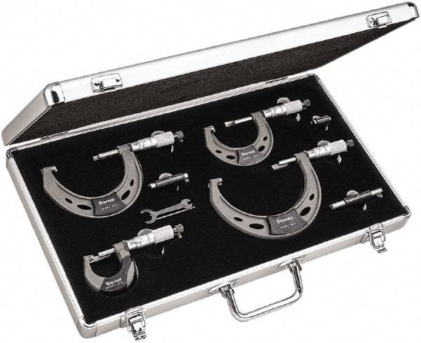 Starrett - Mechanical Outside Micrometer Sets Minimum Measurement (Inch): 0 Maximum Measurement (Inch): 4 - USA Tool & Supply