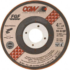 Camel Grinding Wheels - 46 Grit, 4-1/2" Wheel Diam, 1/8" Wheel Thickness, Type 27 Depressed Center Wheel - Medium Grade, Aluminum Oxide, Resinoid Bond, 13,300 Max RPM - USA Tool & Supply