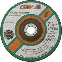 Camel Grinding Wheels - 24 Grit, 9" Wheel Diam, 1/4" Wheel Thickness, 7/8" Arbor Hole, Type 27 Depressed Center Wheel - Coarse Grade, Silicon Carbide, Resinoid Bond, 6,650 Max RPM - USA Tool & Supply