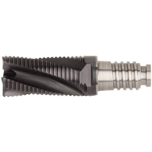 Kennametal - 25mm Diam, 37.5mm LOC, 5 Flute, 0.5mm Corner Chamfer End Mill Head - Solid Carbide, AlTiN Finish, Duo-Lock 25 Connection, Spiral Flute, 20° Helix, Centercutting - USA Tool & Supply