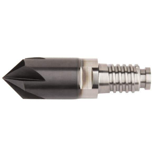 Kennametal - 3/8" Diam, 1.91mm LOC, 4 Flute, 0.075" Corner Chamfer End Mill Head - Solid Carbide, AlTiN Finish, Duo-Lock 10 Connection, Spiral Flute, 0° Helix - USA Tool & Supply