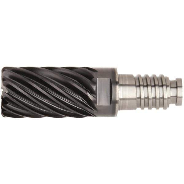 Kennametal - 25mm Diam, 37.5mm LOC, 19 Flute, 4mm Corner Radius End Mill Head - Solid Carbide, AlTiN Finish, Duo-Lock 25 Connection, Spiral Flute, 36° Helix - USA Tool & Supply