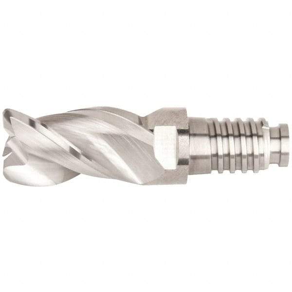 Kennametal - 1/2" Diam, 3/4" LOC, 3 Flute, 0.06" Corner Radius End Mill Head - Solid Carbide, Uncoated, Duo-Lock 12 Connection, Spiral Flute, 38° Helix, Centercutting - USA Tool & Supply