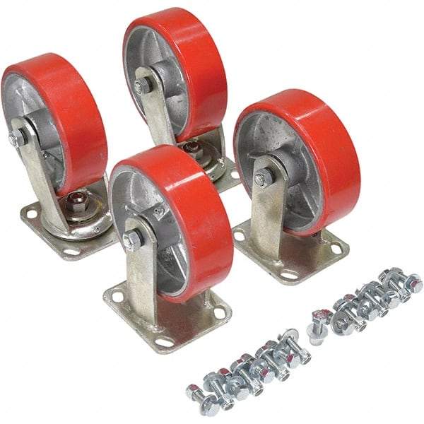 Vestil - 6" Diam x 2" Wide, Poly-On-Steel (2) Rigid (2) Swivel Caster - 4,800 Lb Capacity, Top Plate Mount, 4" x 4-1/2" Plate - USA Tool & Supply