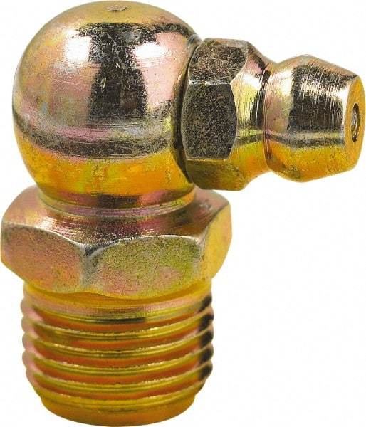 lumax - 90° Head Angle, 1/8 PTF Steel Taper Thread Grease Fitting - Zinc Plated Finish - USA Tool & Supply