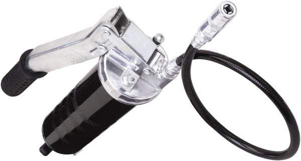 lumax - 10,000 Max psi, Flexible Lever Grease Gun - 14 oz Capacity, 1/8 Thread Outlet, 17 Strokes per oz, 3-Way Fill - USA Tool & Supply