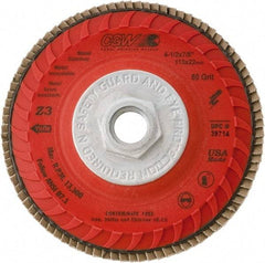 Camel Grinding Wheels - 120 Grit, 4-1/2" Disc Diam, 5/8-11 Center Hole, Compact Zirconia Alumina Flap Disc - 13,300 Max RPM, Poly Cotton Backing, Arbor Attaching System, Coated - USA Tool & Supply