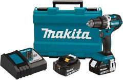 Makita - 18 Volt 1/2" Chuck Pistol Grip Handle Cordless Drill - 0-2000 RPM, Reversible, 2 Lithium-Ion Batteries Included - USA Tool & Supply