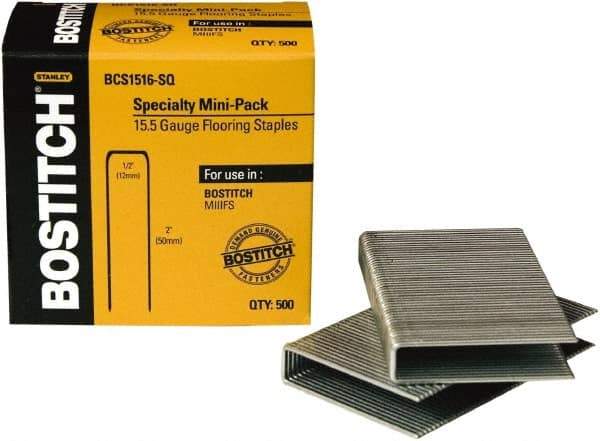 Stanley Bostitch - 2" Long x 1/2" Wide, 16 Gauge Crowned Construction Staple - Grade S4 Steel, Chisel Point - USA Tool & Supply