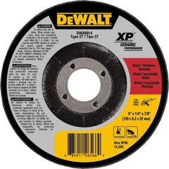 DeWALT - 5" Wheel Diam, 1/4" Wheel Thickness, 7/8" Arbor Hole, Type 27 Depressed Center Wheel - Medium Grade, Ceramic, 12,200 Max RPM - USA Tool & Supply