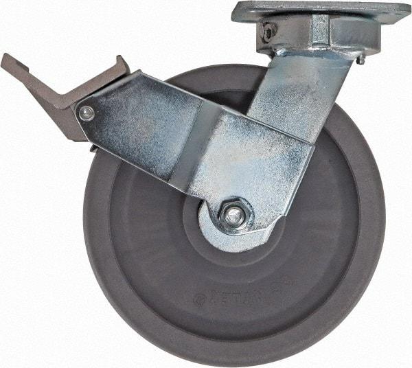 Caster Connection - 8" Diam x 2" Wide x 9-1/2" OAH Top Plate Mount Swivel Caster with Brake - Nylon, 2,000 Lb Capacity, Sealed Precision Ball Bearing, 4 x 4-1/2" Plate - USA Tool & Supply