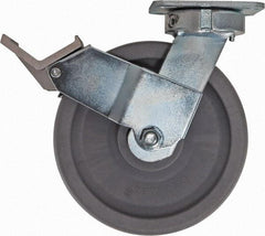 Caster Connection - 8" Diam x 2" Wide x 9-1/2" OAH Top Plate Mount Swivel Caster with Brake - Nylon, 2,000 Lb Capacity, Sealed Precision Ball Bearing, 4 x 4-1/2" Plate - USA Tool & Supply