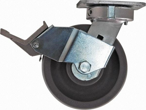 Caster Connection - 6" Diam x 2" Wide x 7-1/2" OAH Top Plate Mount Swivel Caster with Brake - Nylon, 1,500 Lb Capacity, Sealed Precision Ball Bearing, 4 x 4-1/2" Plate - USA Tool & Supply
