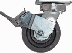 Caster Connection - 5" Diam x 2" Wide x 6-1/2" OAH Top Plate Mount Swivel Caster with Brake - Nylon, 1,250 Lb Capacity, Sealed Precision Ball Bearing, 4 x 4-1/2" Plate - USA Tool & Supply