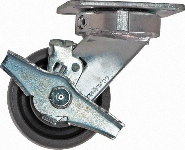 Caster Connection - 4" Diam x 2" Wide x 5-5/8" OAH Top Plate Mount Swivel Caster with Brake - Nylon, 1,000 Lb Capacity, Sealed Precision Ball Bearing, 4 x 4-1/2" Plate - USA Tool & Supply