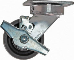 Caster Connection - 4" Diam x 2" Wide x 5-5/8" OAH Top Plate Mount Swivel Caster with Brake - Nylon, 1,000 Lb Capacity, Sealed Precision Ball Bearing, 4 x 4-1/2" Plate - USA Tool & Supply
