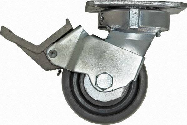 Caster Connection - 4" Diam x 2" Wide x 5-5/8" OAH Top Plate Mount Swivel Caster with Brake - Nylon, 1,000 Lb Capacity, Sealed Precision Ball Bearing, 4 x 4-1/2" Plate - USA Tool & Supply
