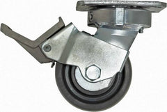 Caster Connection - 4" Diam x 2" Wide x 5-5/8" OAH Top Plate Mount Swivel Caster with Brake - Nylon, 1,000 Lb Capacity, Sealed Precision Ball Bearing, 4 x 4-1/2" Plate - USA Tool & Supply