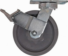 Caster Connection - 8" Diam x 2" Wide x 9-1/2" OAH Top Plate Mount Swivel Caster with Brake - Nylon, 2,000 Lb Capacity, Sealed Precision Ball Bearing, 4-1/2 x 6-1/4" Plate - USA Tool & Supply