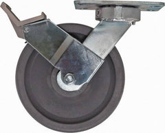 Caster Connection - 8" Diam x 2" Wide x 9-1/2" OAH Top Plate Mount Swivel Caster with Brake - Nylon, 2,000 Lb Capacity, Sealed Precision Ball Bearing, 4-1/2 x 6-1/4" Plate - USA Tool & Supply