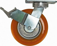 Caster Connection - 8" Diam x 2" Wide x 9-1/2" OAH Top Plate Mount Swivel Caster with Brake - Polyurethane, 1,200 Lb Capacity, Sealed Precision Ball Bearing, 4-1/2 x 6-1/4" Plate - USA Tool & Supply
