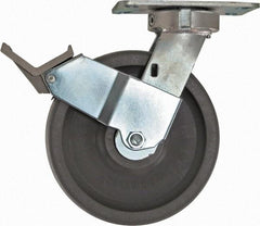 Caster Connection - 8" Diam x 2" Wide x 10-1/8" OAH Top Plate Mount Swivel Caster with Brake - Nylon, 2,000 Lb Capacity, Sealed Precision Ball Bearing, 4-1/2 x 6-1/4" Plate - USA Tool & Supply