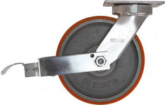 Caster Connection - 10" Diam x 3" Wide x 11-1/2" OAH Top Plate Mount Swivel Caster with Brake - Polyurethane, 2,750 Lb Capacity, Sealed Precision Ball Bearing, 4-1/2 x 6-1/4" Plate - USA Tool & Supply