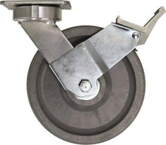 Caster Connection - 8" Diam x 2" Wide x 9-1/2" OAH Top Plate Mount Swivel Caster with Brake - Nylon, 2,000 Lb Capacity, Sealed Precision Ball Bearing, 4 x 4-1/2" Plate - USA Tool & Supply