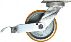 Caster Connection - 8" Diam x 3" Wide x 10-1/8" OAH Top Plate Mount Swivel Caster with Brake - Polyurethane, 2,500 Lb Capacity, Sealed Precision Ball Bearing, 4-1/2 x 6-1/4" Plate - USA Tool & Supply