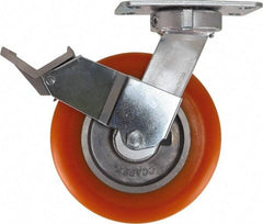 Caster Connection - 8" Diam x 2" Wide x 10-1/8" OAH Top Plate Mount Swivel Caster with Brake - Polyurethane, 1,200 Lb Capacity, Sealed Precision Ball Bearing, 4-1/2 x 6-1/4" Plate - USA Tool & Supply