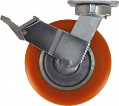 Caster Connection - 8" Diam x 2" Wide x 9-1/2" OAH Top Plate Mount Swivel Caster with Brake - Polyurethane, 1,200 Lb Capacity, Sealed Precision Ball Bearing, 4 x 4-1/2" Plate - USA Tool & Supply