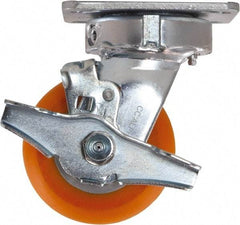 Caster Connection - 4" Diam x 2" Wide x 5-5/8" OAH Top Plate Mount Swivel Caster with Brake - Polyurethane, 700 Lb Capacity, Sealed Precision Ball Bearing, 4 x 4-1/2" Plate - USA Tool & Supply