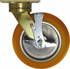 Caster Connection - 10" Diam x 2" Wide x 12" OAH Top Plate Mount Swivel Caster with Brake - Polyurethane, 1,500 Lb Capacity, Sealed Precision Ball Bearing, 4-1/2 x 6-1/4" Plate - USA Tool & Supply