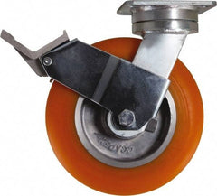 Caster Connection - 8" Diam x 2" Wide x 9-1/2" OAH Top Plate Mount Swivel Caster with Brake - Polyurethane, 1,200 Lb Capacity, Sealed Precision Ball Bearing, 4 x 4-1/2" Plate - USA Tool & Supply