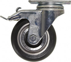 Caster Connection - 4" Diam x 1-1/4" Wide x 5-1/8" OAH Top Plate Mount Swivel Caster with Brake - Polyurethane, 400 Lb Capacity, Sealed Precision Ball Bearing, 2-3/8 x 3-5/8" Plate - USA Tool & Supply