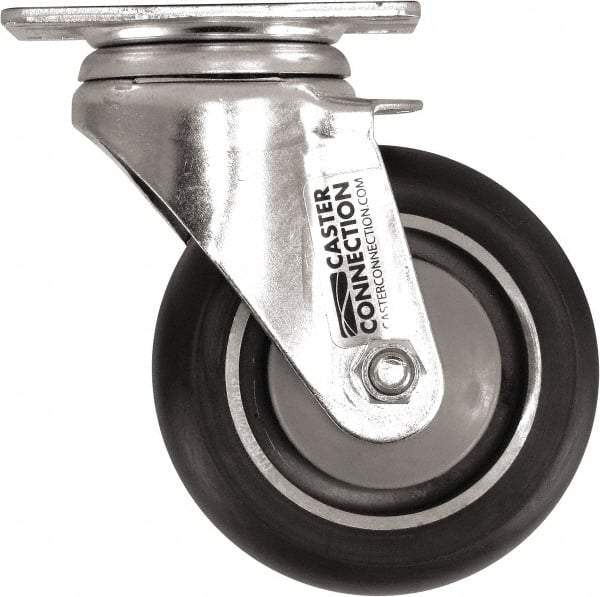 Caster Connection - 4" Diam x 1-1/4" Wide x 5-1/8" OAH Top Plate Mount Swivel Caster - Polyurethane, 400 Lb Capacity, Sealed Precision Ball Bearing, 2-3/8 x 3-5/8" Plate - USA Tool & Supply