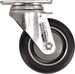 Caster Connection - 4" Diam x 1-1/4" Wide x 5-1/8" OAH Top Plate Mount Swivel Caster - Polyurethane, 400 Lb Capacity, Sealed Precision Ball Bearing, 2-3/8 x 3-5/8" Plate - USA Tool & Supply