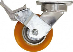 Caster Connection - 5" Diam x 2" Wide x 6-1/2" OAH Top Plate Mount Swivel Caster with Brake - Polyurethane, 750 Lb Capacity, Sealed Precision Ball Bearing, 4 x 4-1/2" Plate - USA Tool & Supply