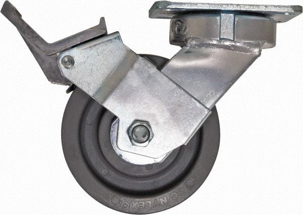 Caster Connection - 5" Diam x 2" Wide x 6-1/2" OAH Top Plate Mount Swivel Caster with Brake - Nylon, 1,250 Lb Capacity, Sealed Precision Ball Bearing, 4 x 4-1/2" Plate - USA Tool & Supply