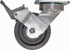 Caster Connection - 5" Diam x 2" Wide x 6-1/2" OAH Top Plate Mount Swivel Caster with Brake - Nylon, 1,250 Lb Capacity, Sealed Precision Ball Bearing, 4 x 4-1/2" Plate - USA Tool & Supply