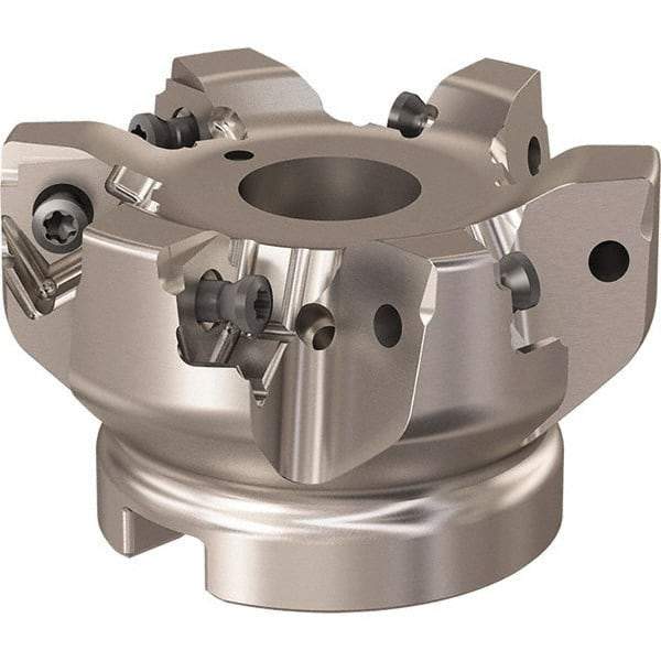 Seco - 6 Inserts, 66mm Cut Diam, 22mm Arbor Diam, 7.5mm Max Depth of Cut, Indexable Square-Shoulder Face Mill - 90° Lead Angle, 40mm High, XNEX 08 Insert Compatibility, Through Coolant, Series R220.96 - USA Tool & Supply