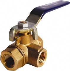 Legend Valve - 1-1/2" Pipe, Large Port, Brass Diverter Ball Valve - Inline - Three Way Flow, FIPT x FIPT x FIPT Ends, Lever Handle, 600 WOG, 150 WSP - USA Tool & Supply