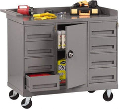 Tennsco - 1,000 Lb Capacity, 1 Shelf, 8 Drawer, 1 Door Mobile Bench - 45" Wide x 25" Deep x 43" High, Steel - USA Tool & Supply
