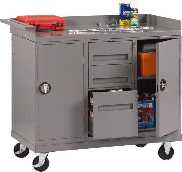 Tennsco - 1,000 Lb Capacity, 2 Shelf, 2 Door Mobile Bench - 45" Wide x 25" Deep x 43" High, Steel - USA Tool & Supply