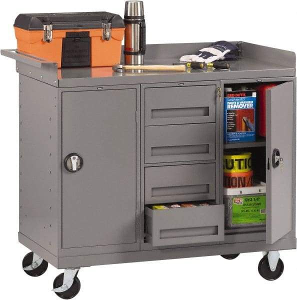 Tennsco - 1,000 Lb Capacity, 1 Shelf, 4 Drawer, 2 Door Mobile Bench - 45" Wide x 25" Deep x 43" High, Steel - USA Tool & Supply