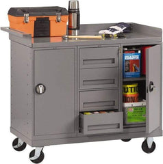 Tennsco - 1,000 Lb Capacity, 1 Shelf, 4 Drawer, 2 Door Mobile Bench - 45" Wide x 25" Deep x 43" High, Steel - USA Tool & Supply