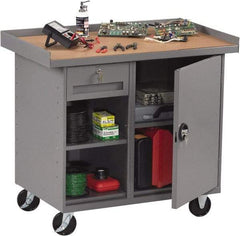 Tennsco - 1,000 Lb Capacity, 2 Shelf, 4 Drawer, 1 Door Mobile Bench - 42" Wide x 25" Deep x 36-1/2" High, Steel - USA Tool & Supply