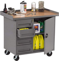 Tennsco - 1,000 Lb Capacity, 1 Shelf, 4 Drawer, 1 Door Mobile Bench - 42" Wide x 25" Deep x 36-1/2" High, Steel - USA Tool & Supply
