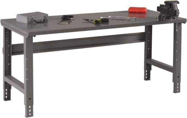 Tennsco - 60 Wide x 30" Deep x 33-1/2" High, 12 Gauge Steel Workbench - Adjustable Height Legs, Medium Gray - USA Tool & Supply