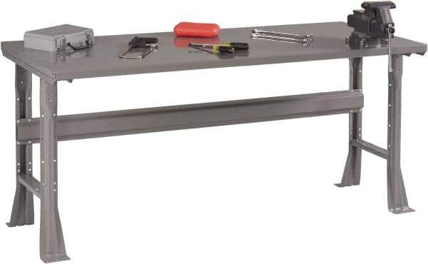 Tennsco - 60 Wide x 30" Deep x 33-1/2" High, 12 Gauge Steel Workbench - Fixed Flared Legs, Medium Gray - USA Tool & Supply